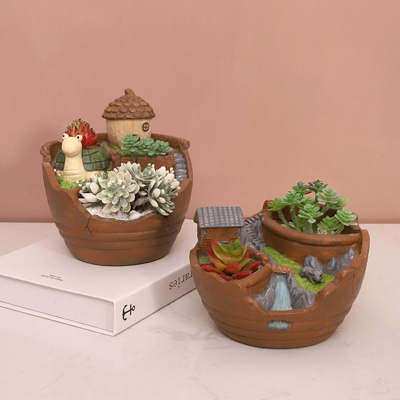Chậu cây mọng nước vườn trên không có đèn LED, chậu resin hoạt hình, trang trí ban công (RG-252)
