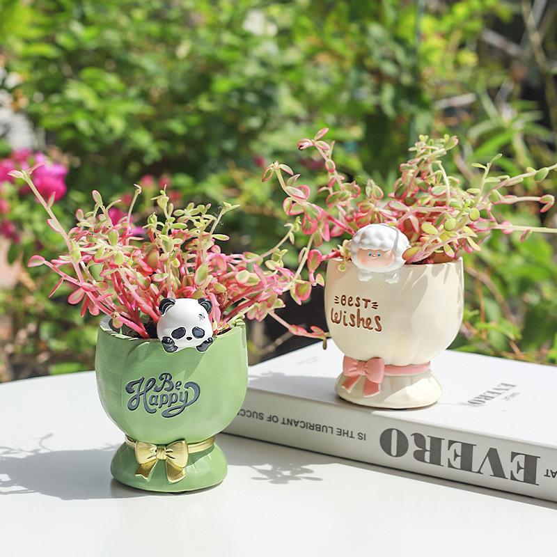 Chậu cây mọng nước mặt cười hoạt hình resin, chậu mini trang trí cửa sổ, nhà và tiểu cảnh (RG-191)