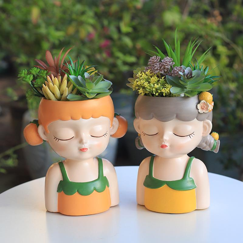 Chậu cây mọng nước hình cô gái resin, chậu mini trang trí ban công, sân vườn và bàn làm việc (RG-237)