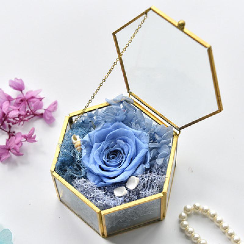 Hộp kính lục giác vàng, hộp nhẫn trang sức (DG-168)