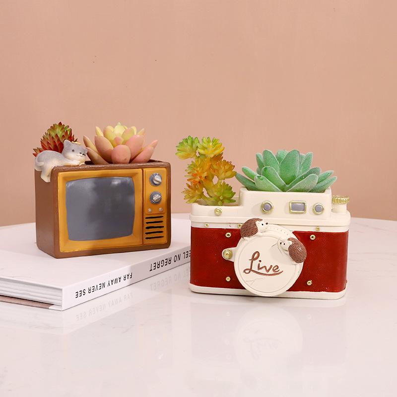 Chậu cây mọng nước resin vintage, chậu mini để bàn, đồ thủ công trang trí nhà (RG-49)