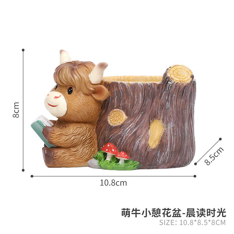Chậu cây mọng nước hình bò con resin, chậu mini trang trí sân vườn, ban công (RG-43)