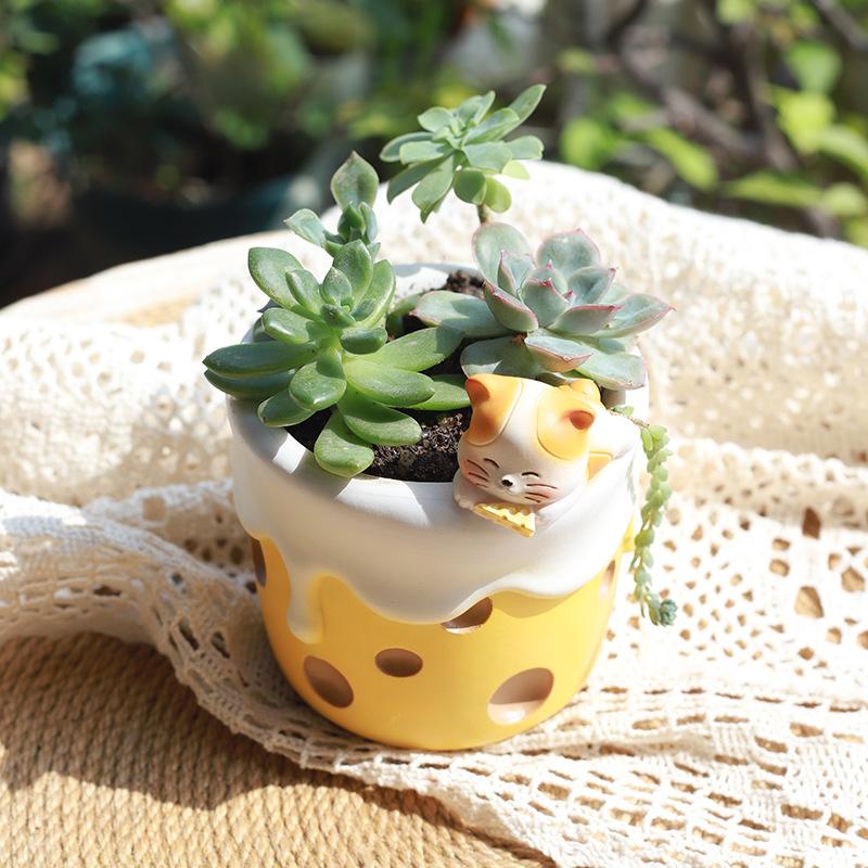 Chậu Cây Resin Chậu cây mọng nước hình kem phô mai resin, chậu mini trang trí ban công sân vườn (RG-33)