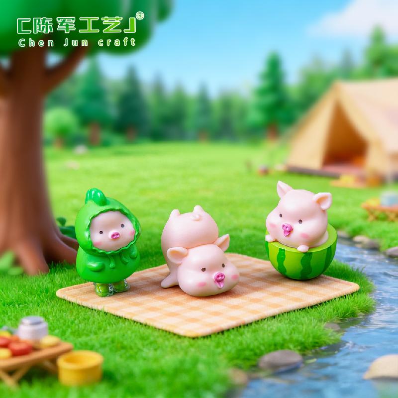 Tiểu cảnh heo dễ thương, túi xách và dưa hấu mini PVC (ZC-141)