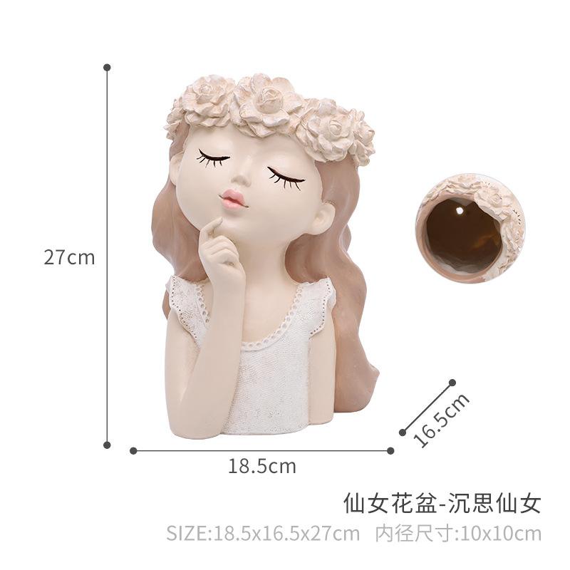 Chậu cây hình cô gái tiên resin cỡ lớn, chậu trang trí phòng khách, bàn làm việc và sân vườn (RG-90)