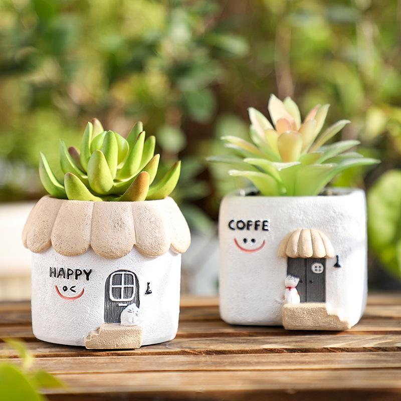 Chậu cây hình ngôi nhà góc nhỏ resin, chậu mọng nước mini, trang trí bàn và tiểu cảnh (RG-66)