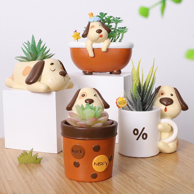 Chậu Cây Resin Chậu cây mọng nước hình chó hoạt hình resin, chậu mini trang trí bàn, ban công và tiểu cảnh (RG-88)