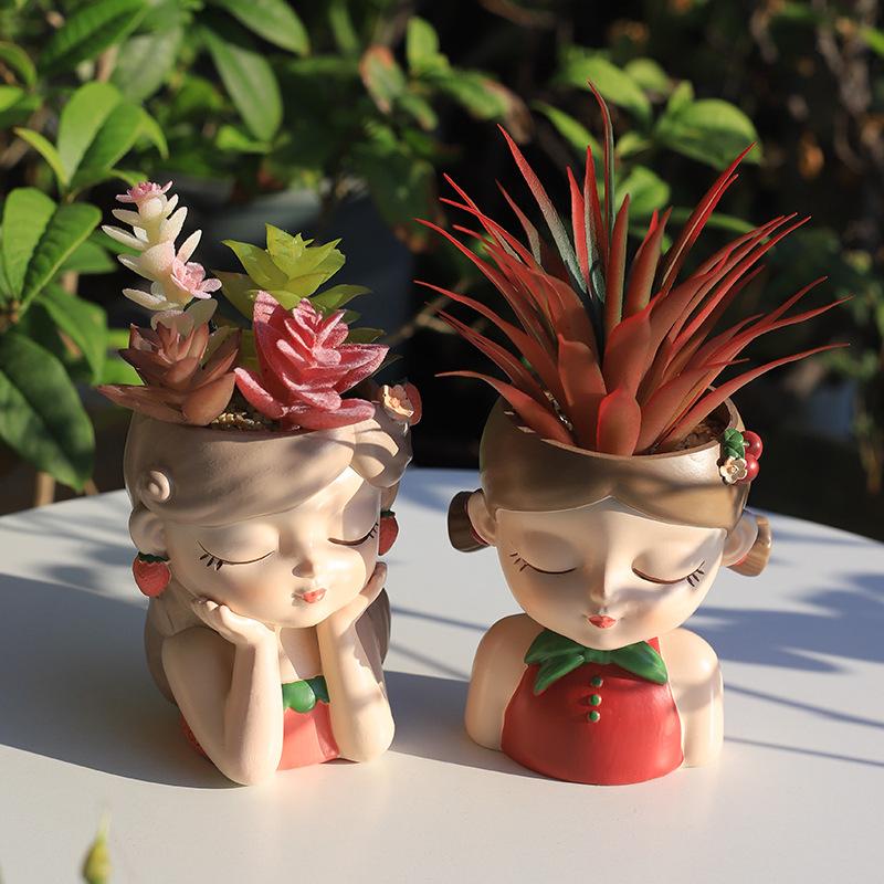 Chậu cây hình cô gái resin, chậu mọng nước mini, trang trí sân vườn, ban công và bàn làm việc (RG-238)