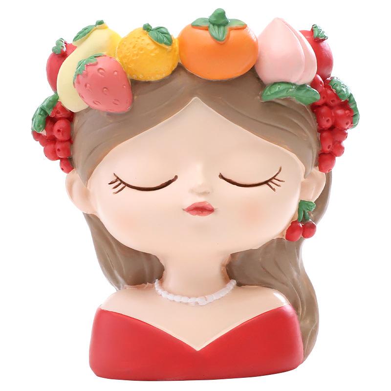 Chậu cây hình cô gái vòng hoa trái cây resin, chậu mini trang trí sân vườn, ban công và bàn làm việc (RG-214)