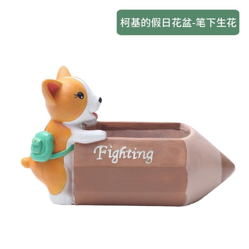 Chậu cây mọng nước hình chó Corgi resin, chậu mini để bàn, trang trí nhà và văn phòng (RG-143)
