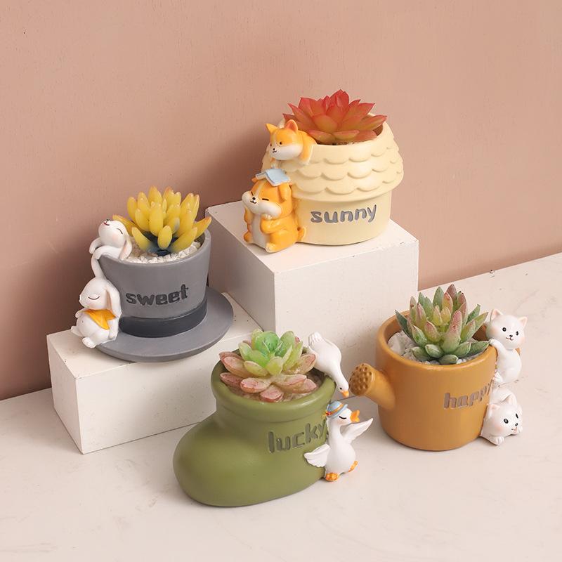 Chậu cây mọng nước mini resin, chậu để bàn trang trí, phụ kiện tiểu cảnh cây xanh (RG-21)