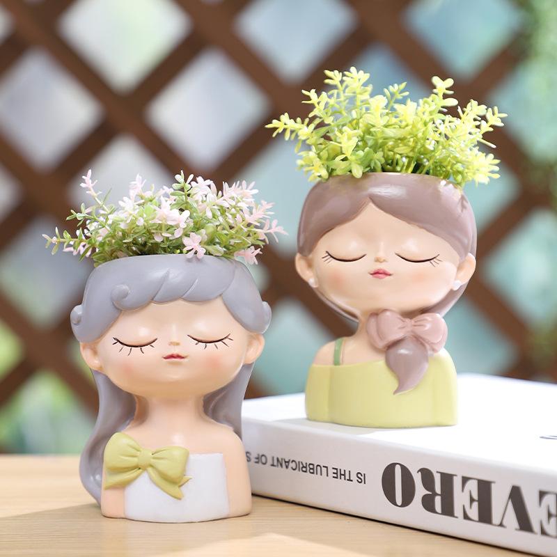 Chậu cây mọng nước hình cô gái Dream Butterfly resin, chậu mini để bàn, trang trí sân vườn (RG-111)