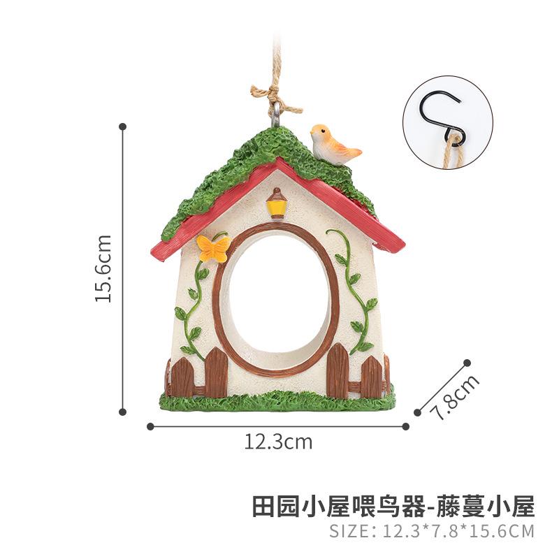 Máng ăn chim resin hình ngôi nhà, phụ kiện treo sân vườn, đồ trang trí và tiểu cảnh ngoài trời (RG-211)