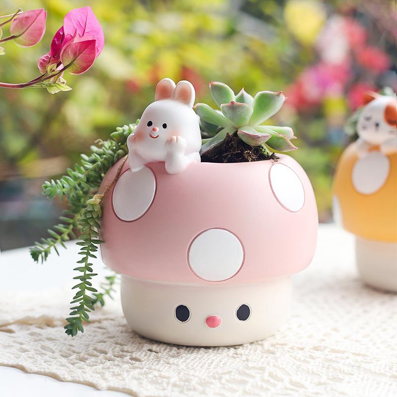 Chậu cây mọng nước hình nấm resin, chậu mini trang trí bàn làm việc, đồ làm vườn (RG-13)