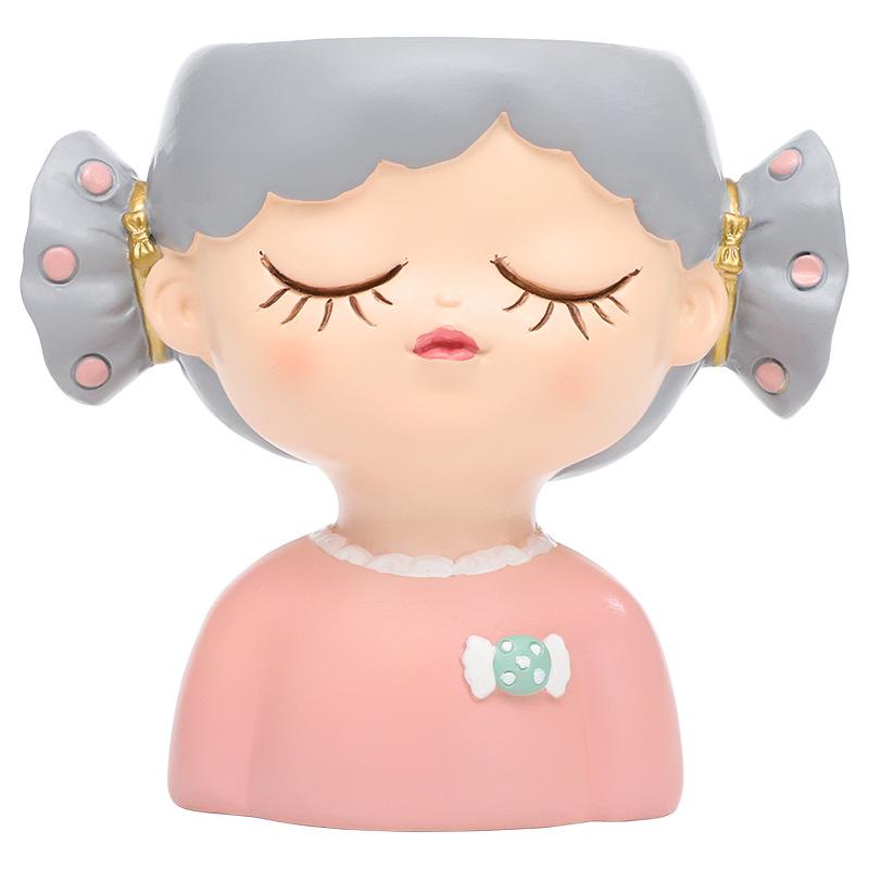 Chậu cây hình cô gái kẹo ngọt resin, chậu mini trang trí bàn làm việc, nhà và sân vườn (RG-223)