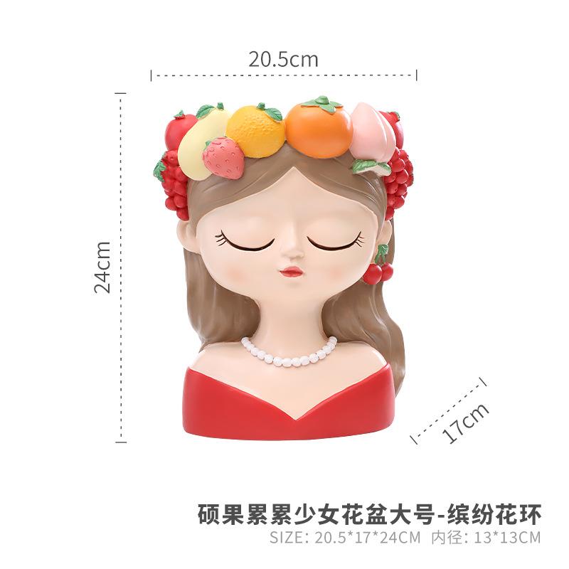 Chậu cây hình cô gái vòng hoa trái cây resin, chậu mini trang trí sân vườn, ban công và bàn làm việc (RG-214)