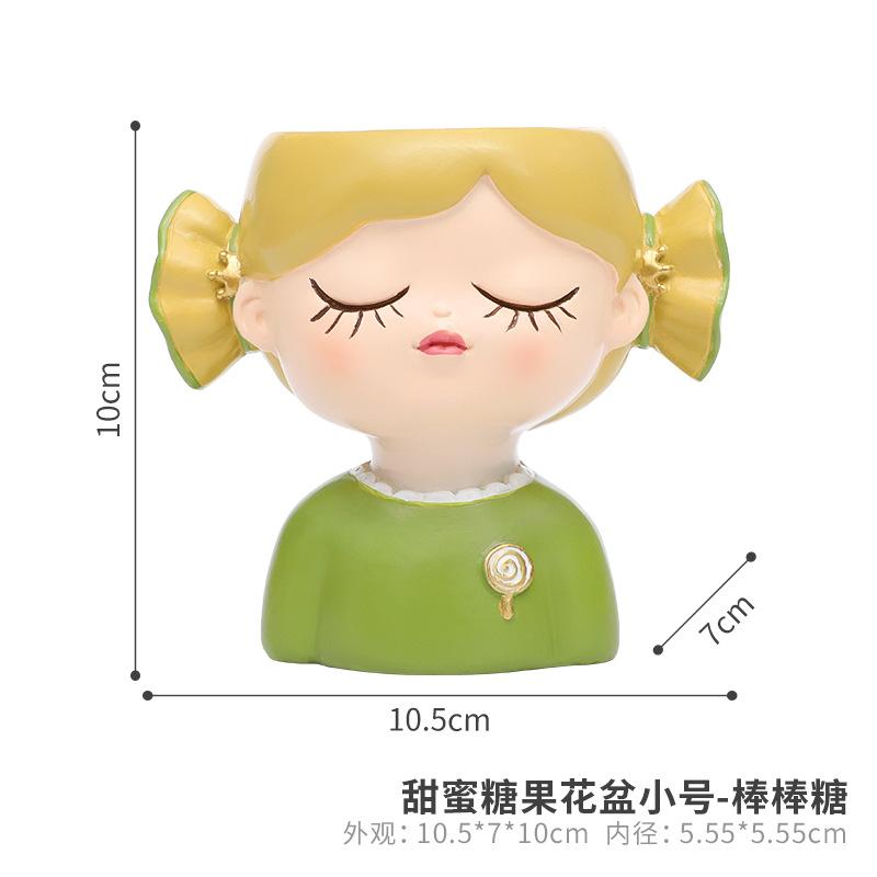 Chậu cây hình cô gái kẹo ngọt resin, chậu mini trang trí bàn làm việc, nhà và sân vườn (RG-223)