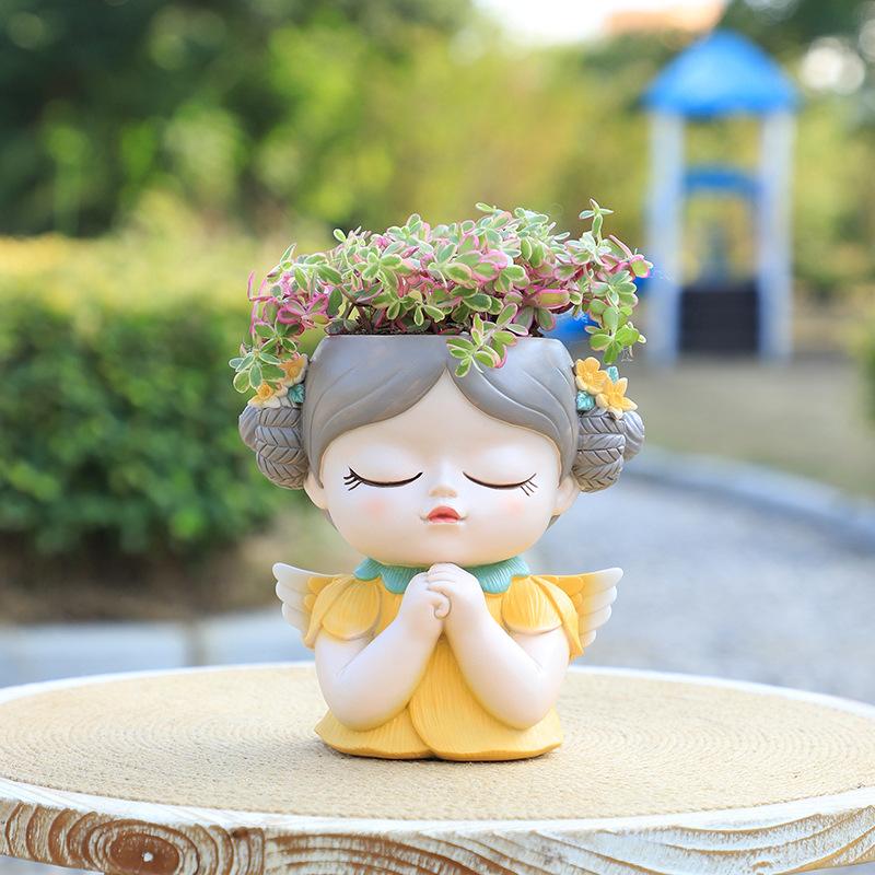 Chậu cây resin hình cô gái yêu tinh, chậu mọng nước mini, trang trí nhà, văn phòng và tiểu cảnh (RG-54)