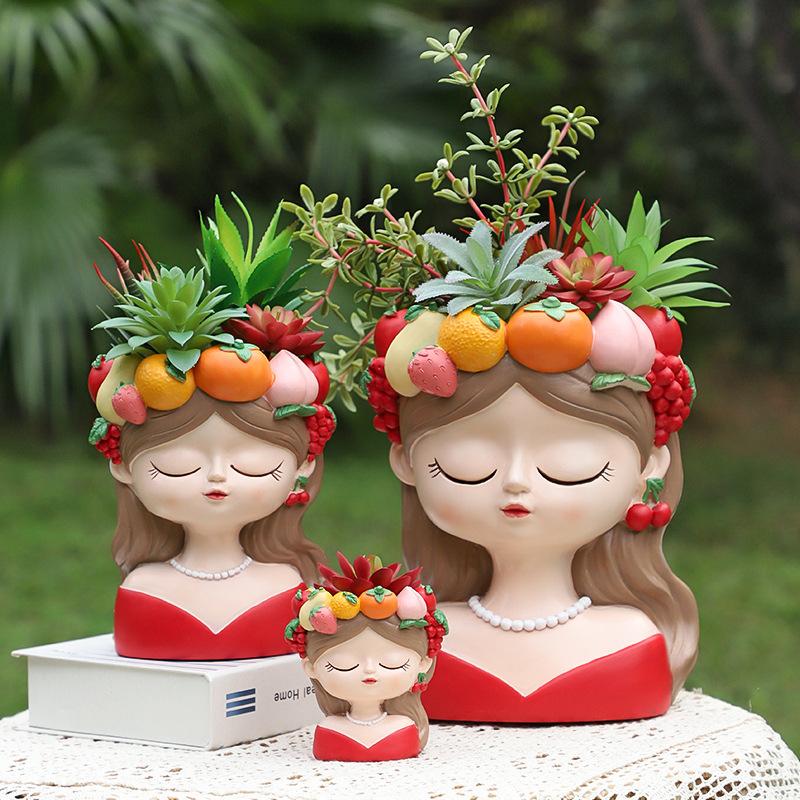 Chậu cây hình cô gái trái cây resin, chậu mọng nước mini, trang trí ban công và sân vườn (RG-215)