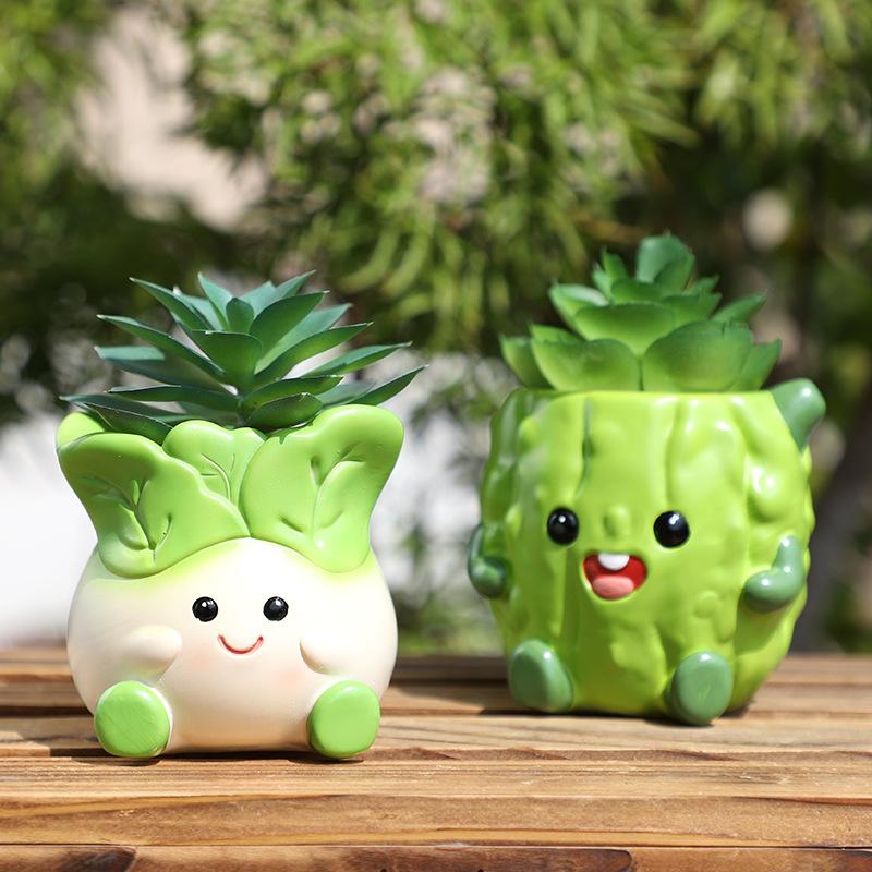 Chậu cây mọng nước hình rau củ hoạt hình resin, chậu mini để bàn, trang trí cửa sổ và nhà (RG-58)