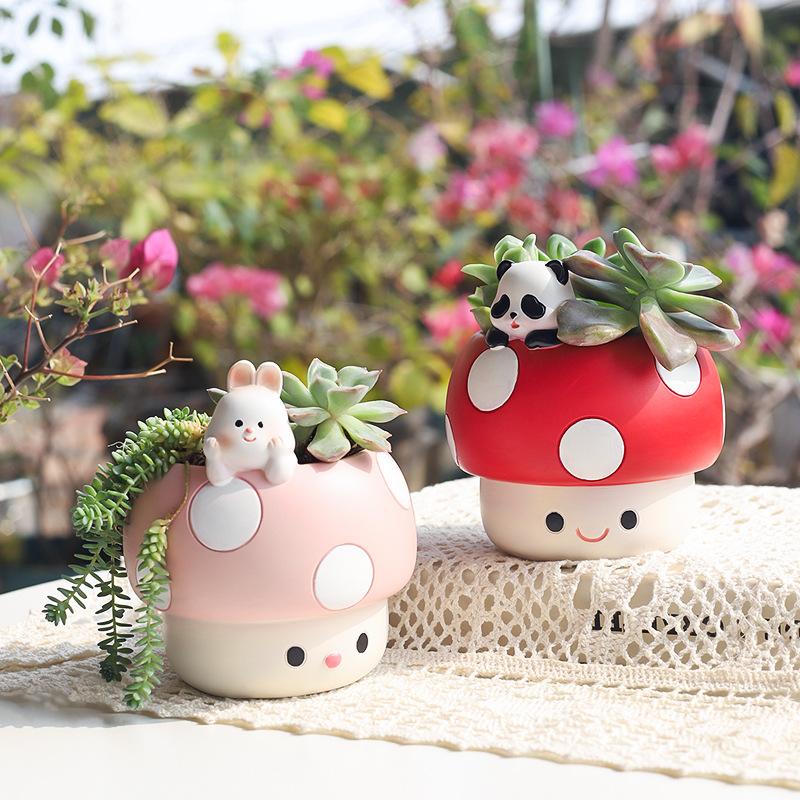 Chậu Cây Resin Chậu cây mọng nước hình nấm resin, chậu mini trang trí bàn làm việc, đồ làm vườn (RG-13)