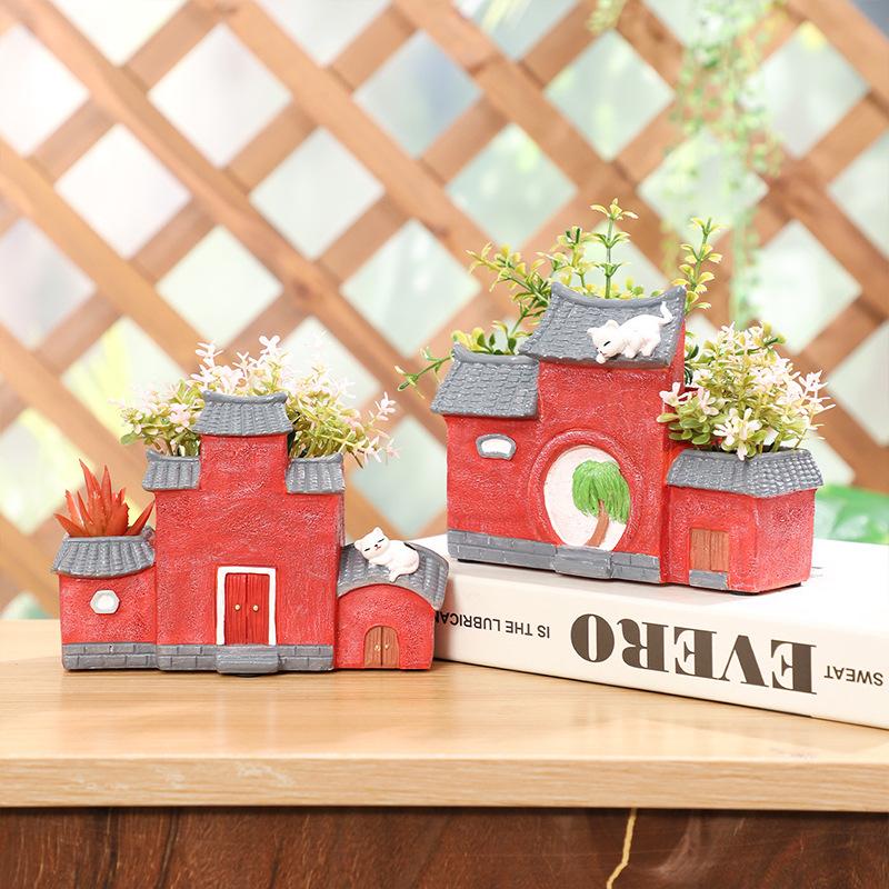 Chậu cây mọng nước hình nhà kiến trúc Trung Hoa, chậu mini trang trí sân vườn, ban công và văn phòng (RG-202)