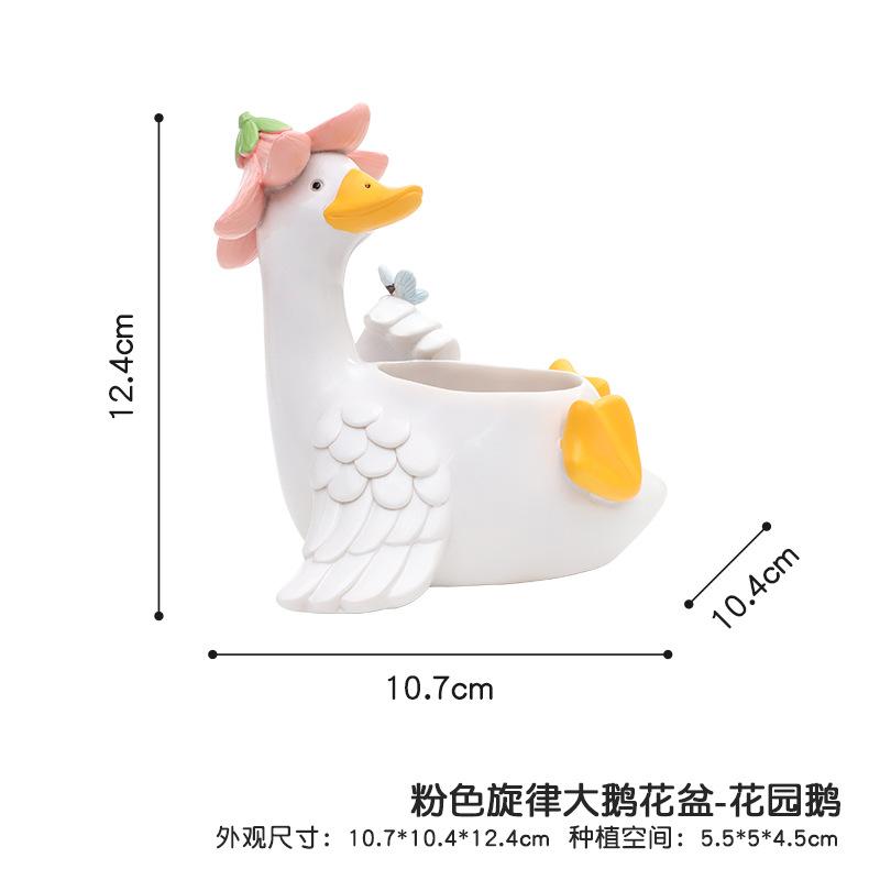 Chậu cây resin hình ngỗng trắng hoạt hình, chậu mini trang trí bàn, sân vườn (RG-19)