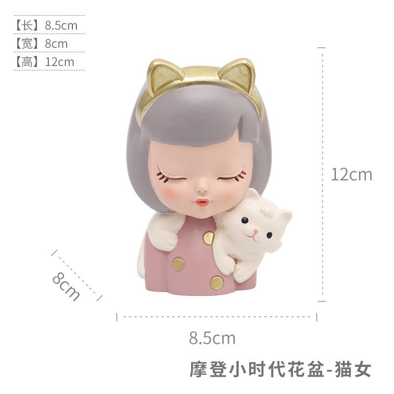 Chậu cây mọng nước hình cô gái resin phong cách châu Âu, chậu mini để bàn, trang trí cây xanh (RG-92)
