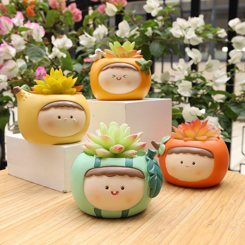 Chậu cây mọng nước mini resin hoạt hình, chậu để bàn trang trí nhà, văn phòng và sân vườn (RG-127)