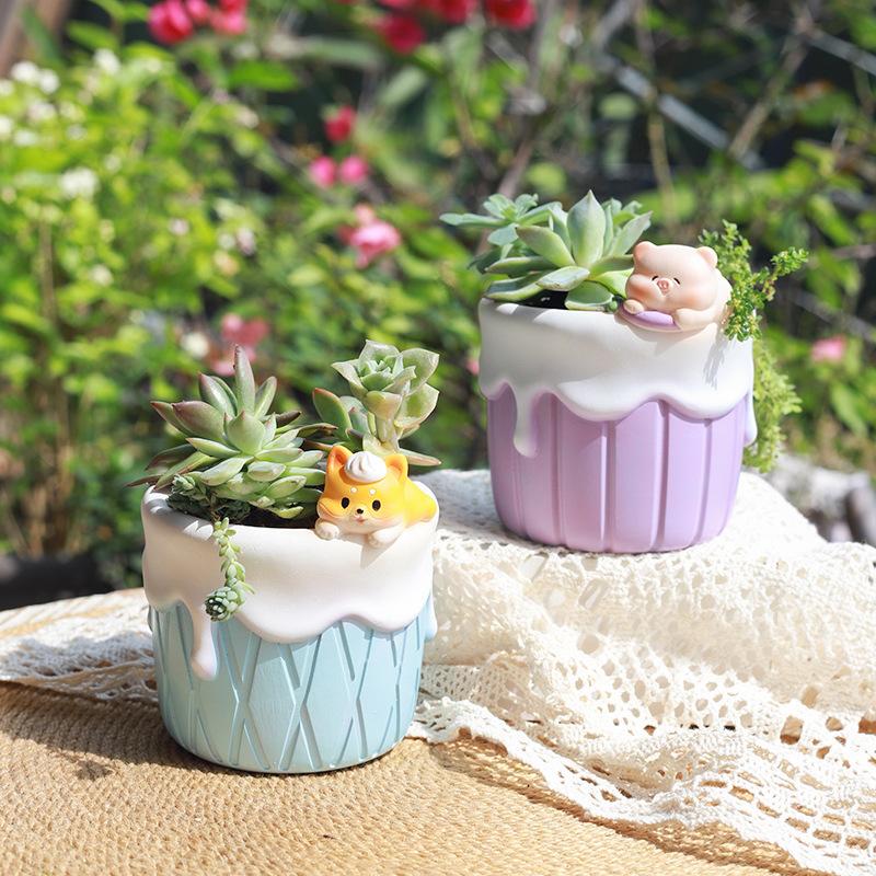 Chậu cây mọng nước hình kem phô mai resin, chậu mini trang trí ban công sân vườn (RG-33)