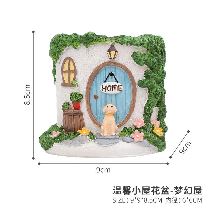 Chậu cây hình biệt thự resin, chậu mọng nước mini, trang trí sân vườn ban công và tiểu cảnh (RG-61)