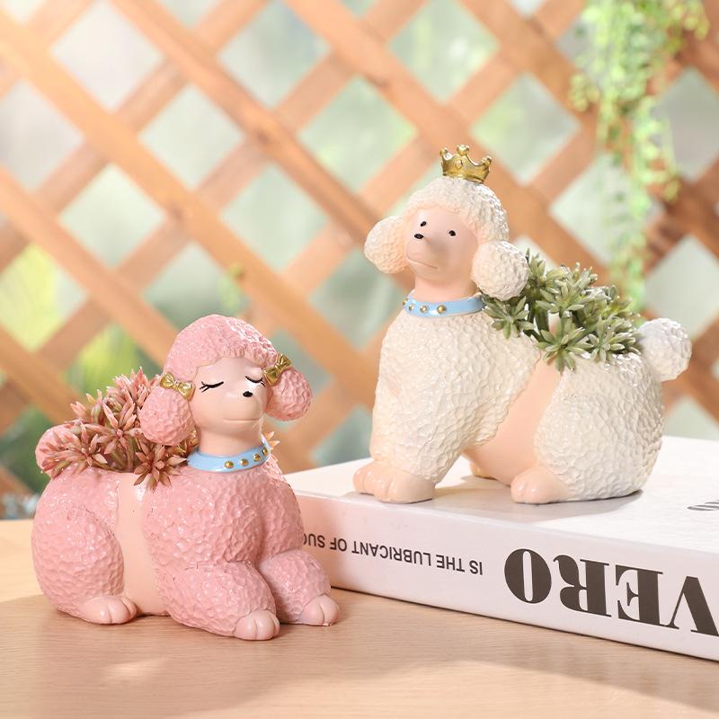 Chậu cây hình chó Poodle resin, chậu mọng nước mini, trang trí bàn, cửa sổ và sân vườn (RG-78)