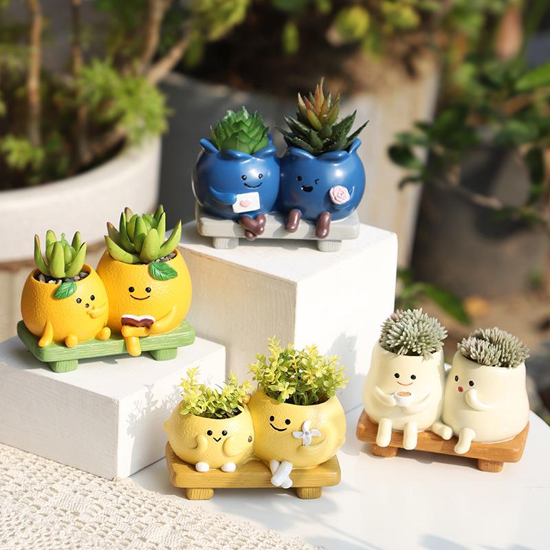 Chậu cây mọng nước resin liên thể nhiều lỗ, chậu mini hoạt hình, trang trí vườn ban công (RG-50)