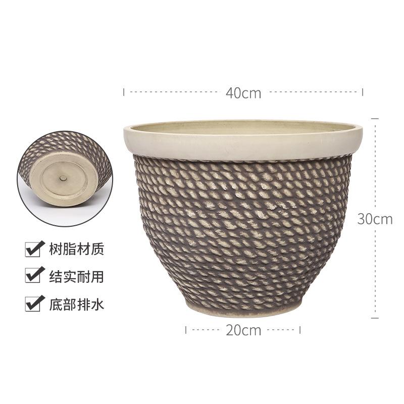 Chậu cây resin giả gốm cỡ lớn, chậu tròn phong cách Bắc Âu, chậu cây trang trí phòng khách (RG-141)