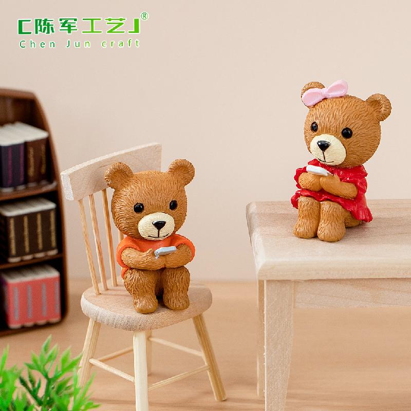 Tiểu cảnh gấu đội nơ đôi dễ thương mini trang trí xe DIY (ZC-1269)