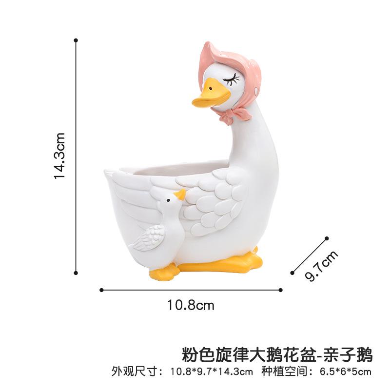 Chậu cây resin hình ngỗng trắng hoạt hình, chậu mini trang trí bàn, sân vườn (RG-19)