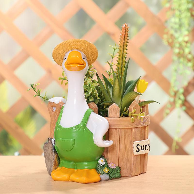 Chậu cây hình ngỗng hoạt hình resin, chậu mọng nước mini, trang trí sân vườn và ban công (RG-79)
