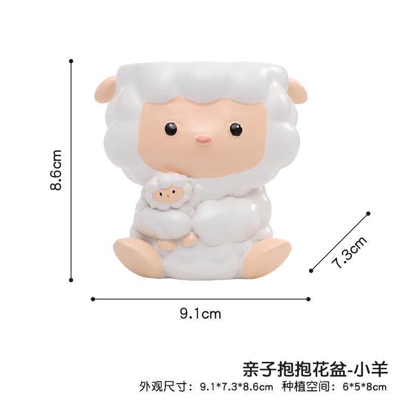 Chậu cây mọng nước hình động vật ôm nhau resin, chậu mini để bàn, đồ thủ công trang trí (RG-85)