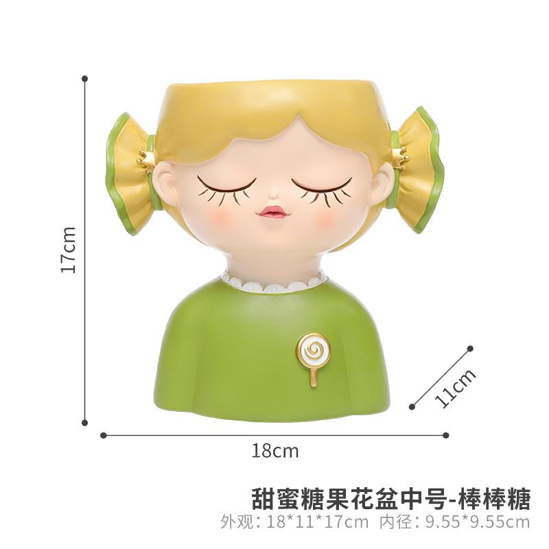 Chậu cây mọng nước hình cô gái kẹo ngọt resin, chậu mini trang trí nhà, cửa hàng và sân vườn (RG-224)