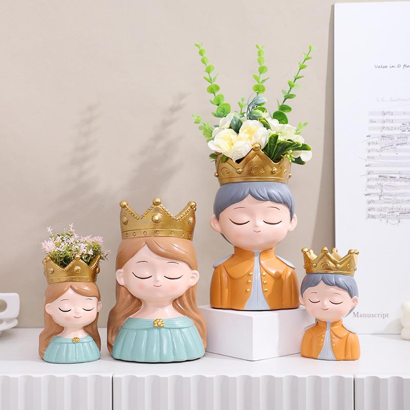 Chậu cây mọng nước hoàng tử công chúa cổ tích resin, chậu mini trang trí bàn, nhà và sân vườn (RG-114)