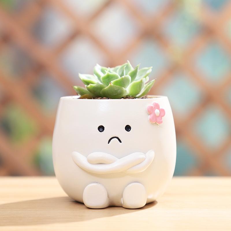 Chậu cây mọng nước resin hình nhân vật vui nhộn, chậu mini trang trí ban công, bàn làm việc (RG-7)