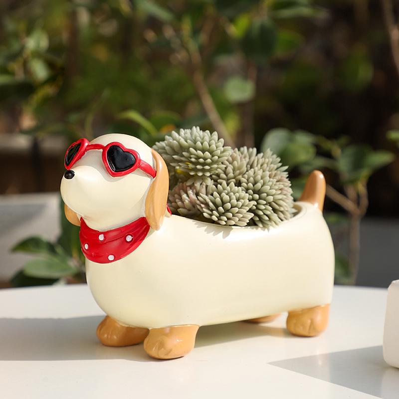 Chậu cây mọng nước hình chó Dachshund resin, chậu mini trang trí bàn, ban công sân vườn (RG-5)