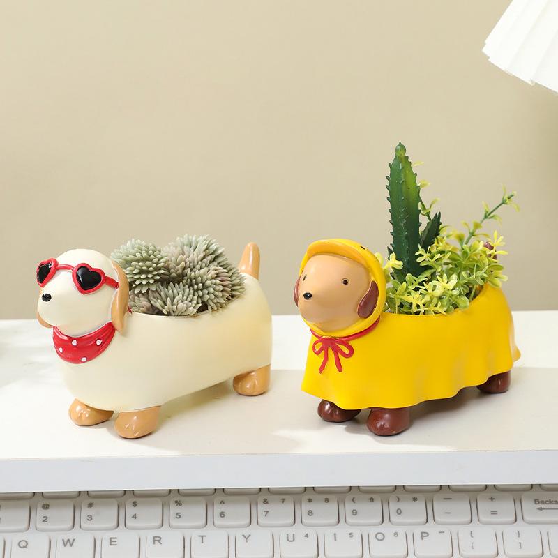 Chậu cây mọng nước hình chó Dachshund resin, chậu mini trang trí bàn, ban công sân vườn (RG-5)