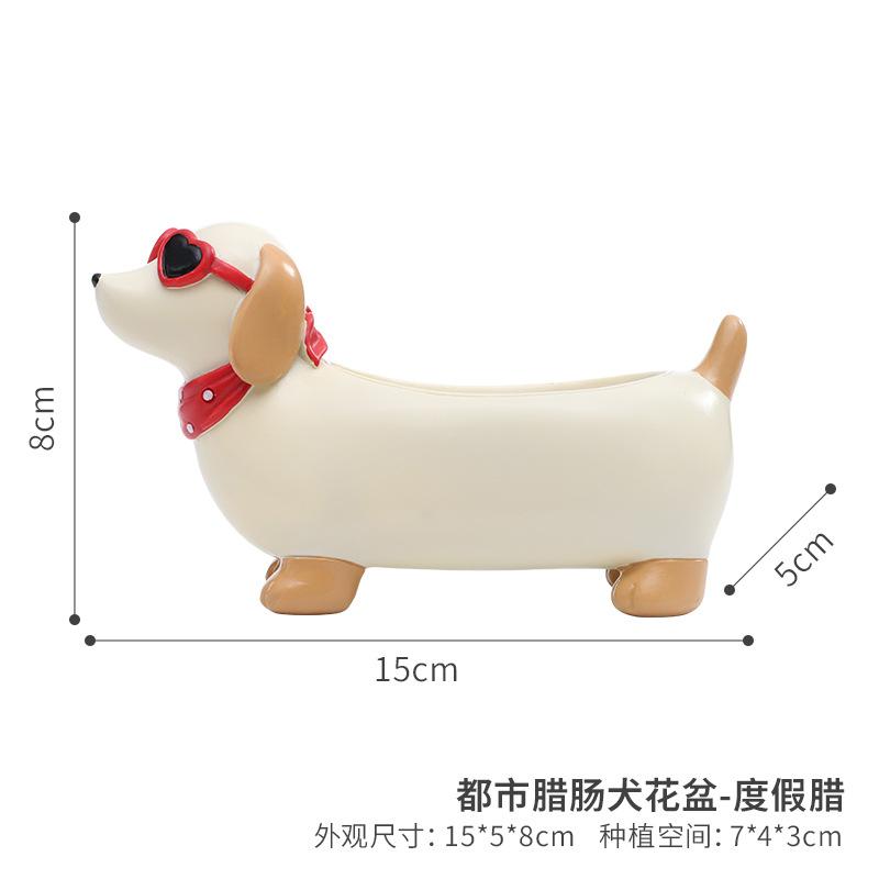 Chậu cây mọng nước hình chó Dachshund resin, chậu mini trang trí bàn, ban công sân vườn (RG-5)