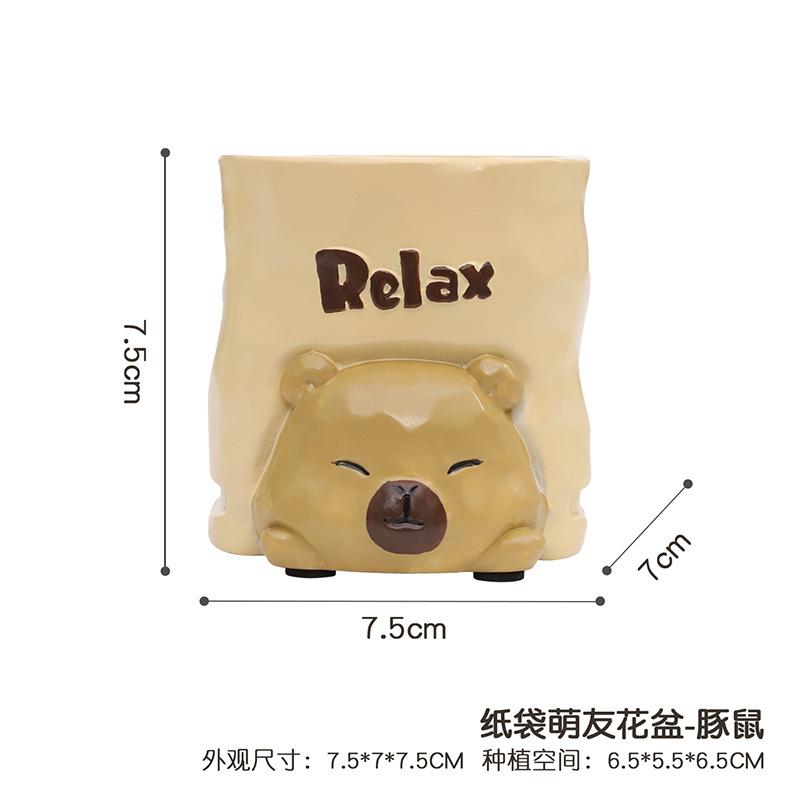 Chậu cây hình túi giấy hoạt hình resin, chậu mọng nước mini, trang trí ban công và bàn làm việc (RG-93)