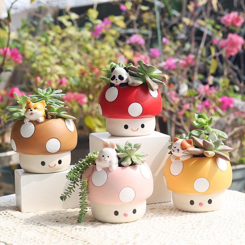 Chậu cây mọng nước hình nấm resin, chậu mini trang trí bàn làm việc, đồ làm vườn (RG-13)
