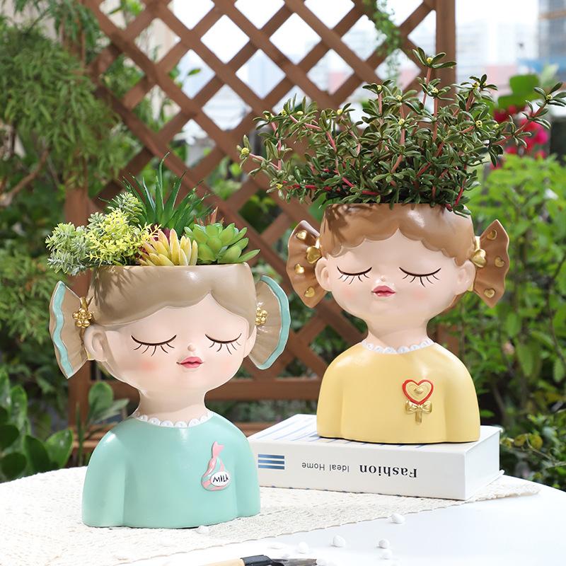 Chậu cây mọng nước hình cô gái kẹo ngọt resin, chậu mini để bàn, trang trí nhà và sân vườn (RG-222)