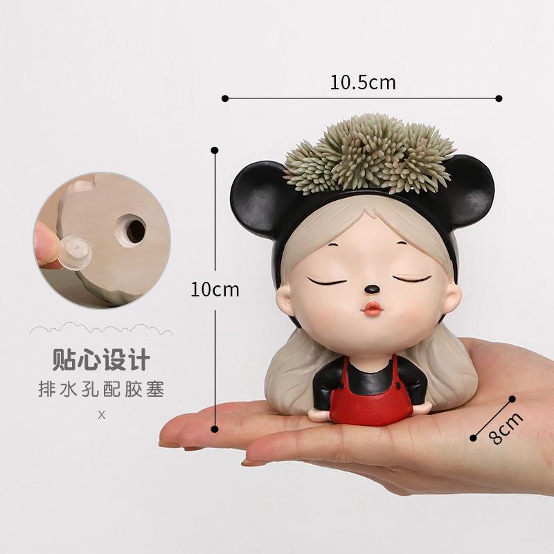 Chậu cây mọng nước hình cô gái hoạt hình resin, chậu mini để bàn, trang trí tiểu cảnh và sân vườn (RG-82)