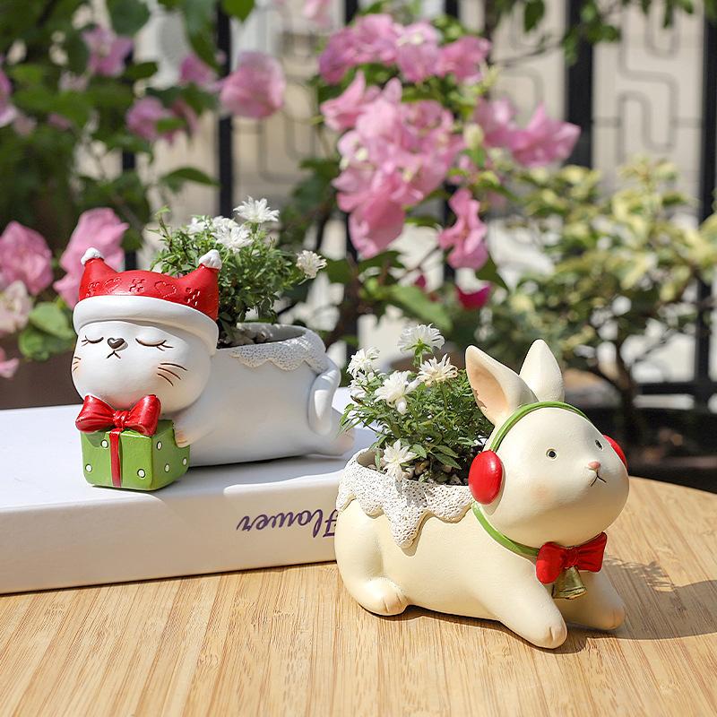 Chậu cây mọng nước Giáng Sinh hình thú cưng, chậu mini hoạt hình, quà tặng và trang trí sân vườn (RG-248)