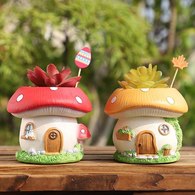 Chậu cây hình nhà nấm resin, chậu mọng nước mini, trang trí sân vườn bàn làm việc (RG-34)